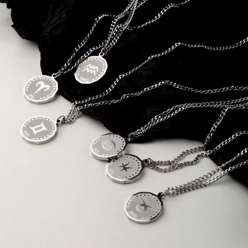 Kalung Rantai Liontin Horoskop Bahan Stainless Steel Untuk Pria