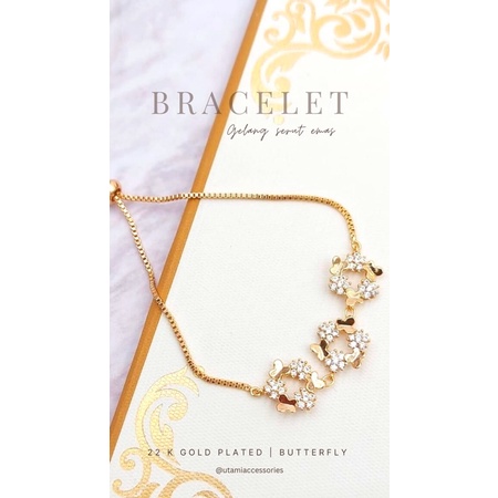 Gelang serut emas model kupu Adjustable bracelet butterfly