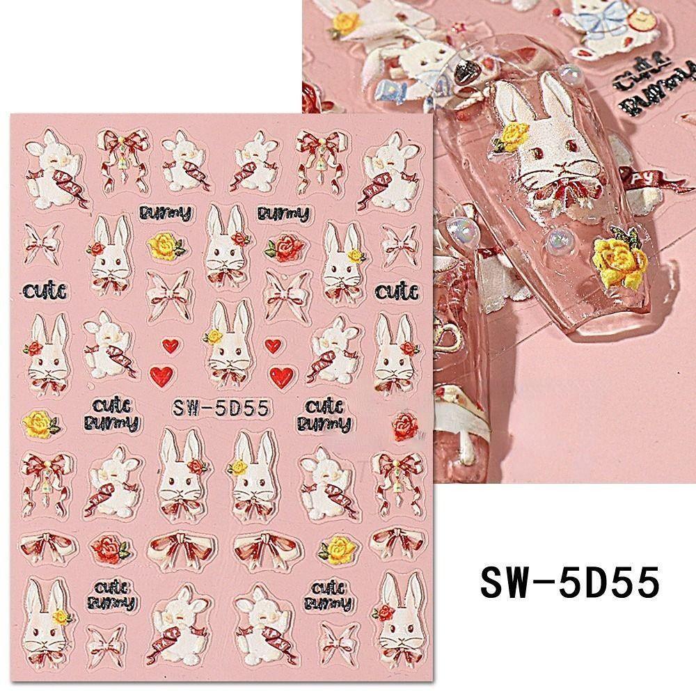 AUGUSTINA Agustina Stiker Kuku Kelinci Lucu Manis Timbul DIY Nail Sliders Bunny Pattern Manicuring Foils