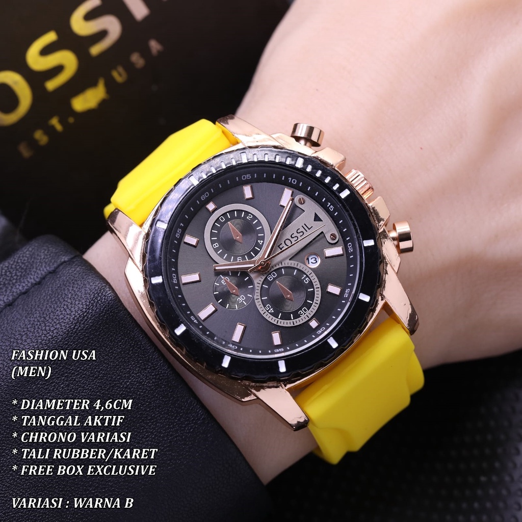 (FREE BOX) JAM TANGAN PRIA FASHION TALI RUBBER BODY BULAT STAINLEES TANGGAL AKTIF