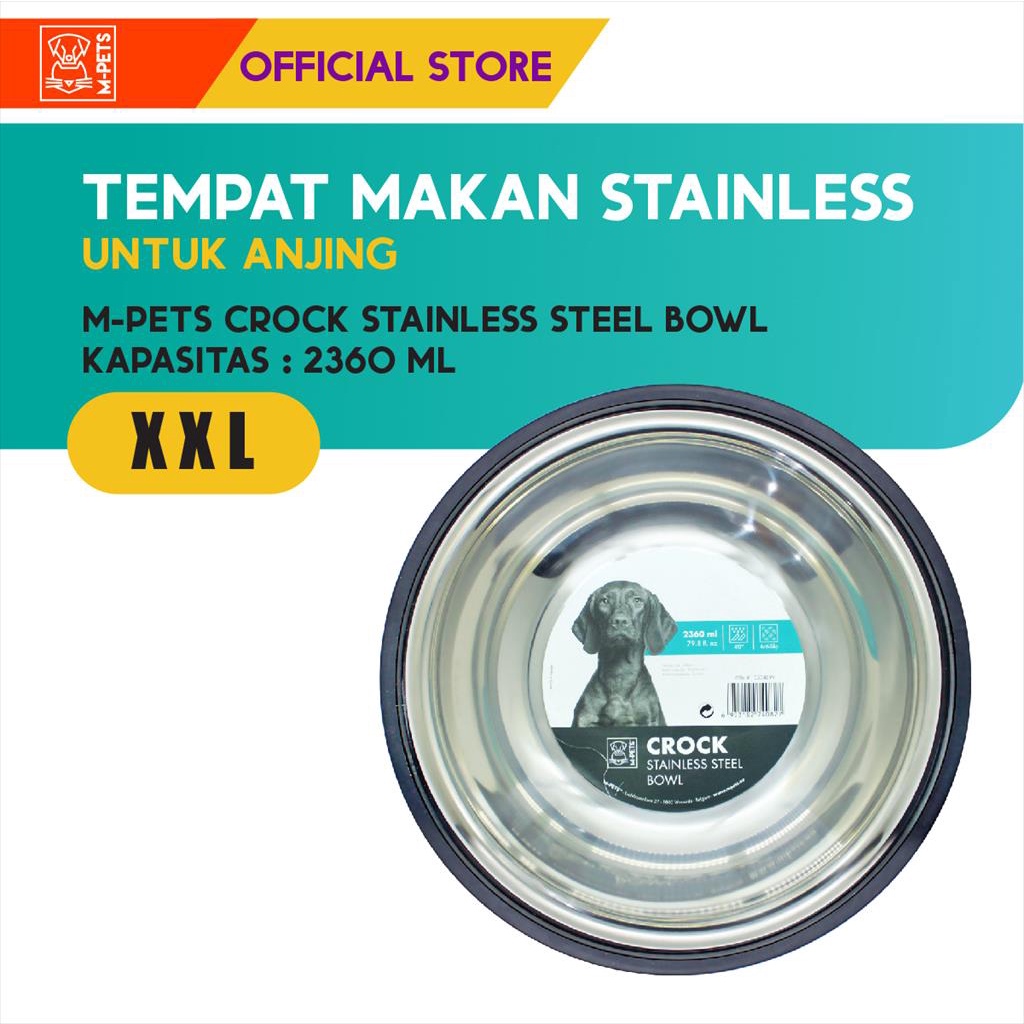 M-Pets Crock Stainless Steel Bowl XXL - 2360 ML / Tempat Makan Hewan