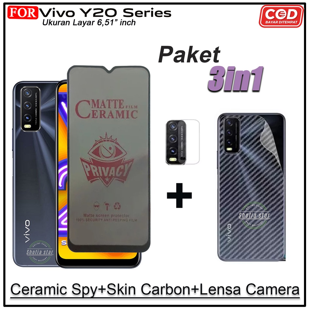 PAKET 3IN1 Tempered Glass AG Matte Vivo Y20 Y20s Y20i Y12s Y20s G Y20g Y12i Y12 Anti Glare Full Layar