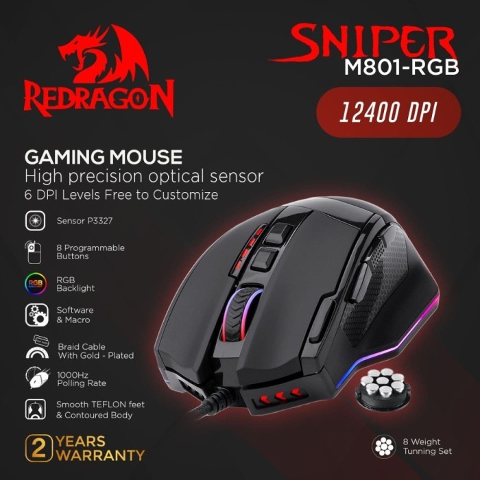 Mouse Redragon Gaming RGB SNIPER M801 RGB