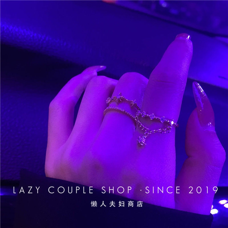 Super indah Niche ring light mewah double-layer bintang super flash zirkon pembukaan jari telunjuk cincin bersih merah dingin angin pasang