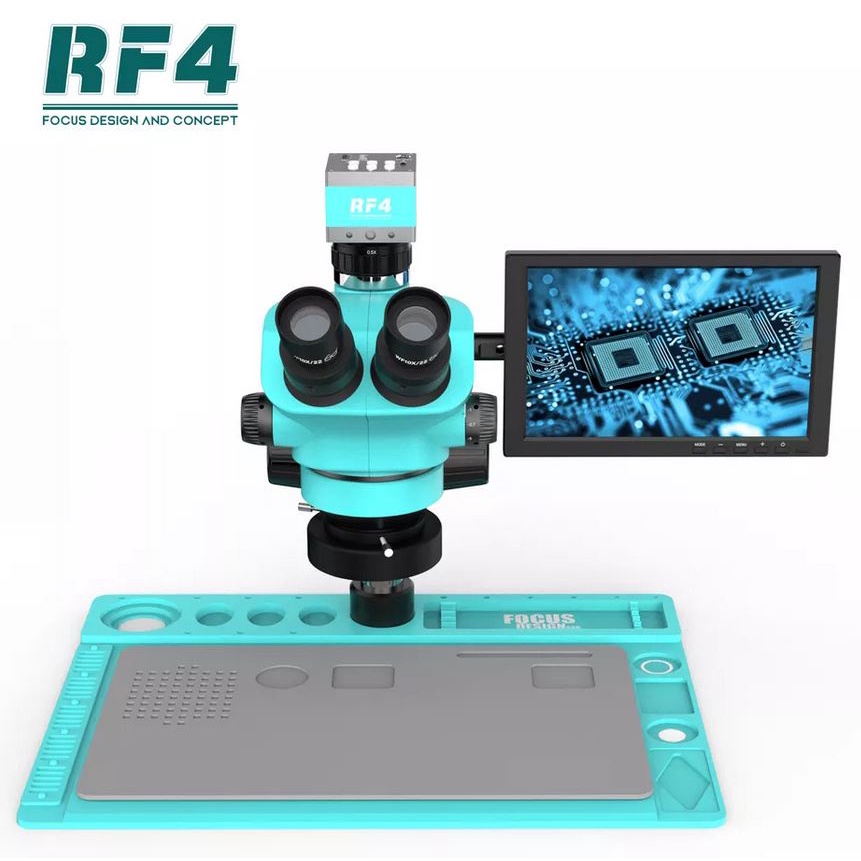 Jual MICROSCOPE TRINOCULAR RF4 PLUS CAMERA 2K & MONITOR SET 10 INCH
