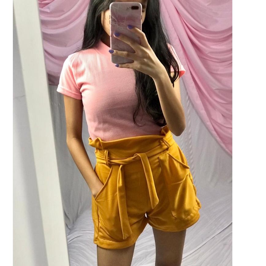 PROMO MURAH ilook | Belt Suit Pants | High Waist Chiffon Belt Suit Short | Hotpants Belt Suit ⁂ 887