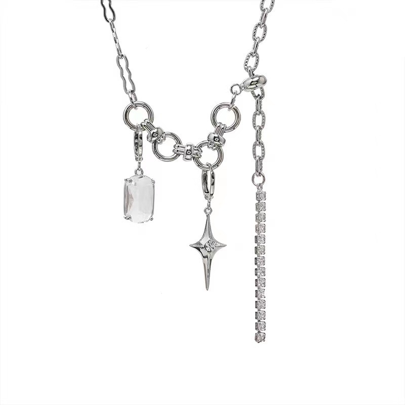 Kalung Rantai Rumbai Warna Silver Gaya Punk Hip Hop Untuk Wanita