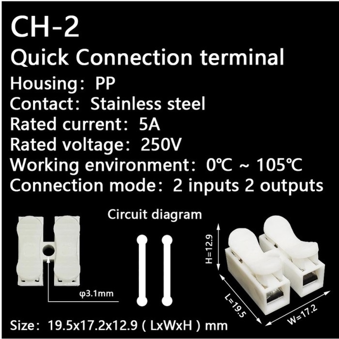 4pcs Wire Quick Connector Splice Lock Terminal Sambungan 2 Kabel Listrik