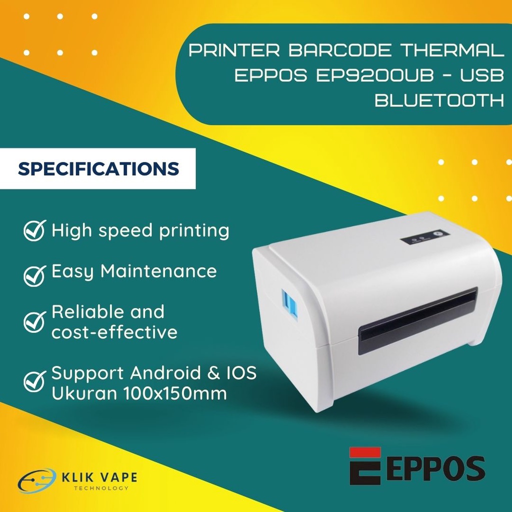 Termurah Printer RESI Barcode Thermal EPPOS EP9200UB - USB BLUETOOTH Grab/Gosend Bisa