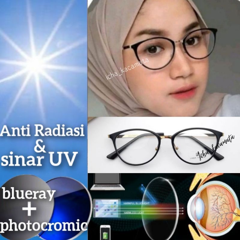 Frame Kacamata 1770, Gratis Lensa Photochromic, kacamata