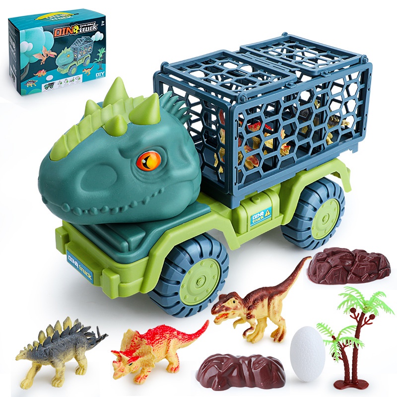 【Reay Stock 】Pengangkut dinosaurus besar mainan anak-anak set Tyrannosaurus rex inersia transporter drop-proof dinosaurus kendaraan konstruksi hadiah anak laki-laki - Jakarta Mengirimkan