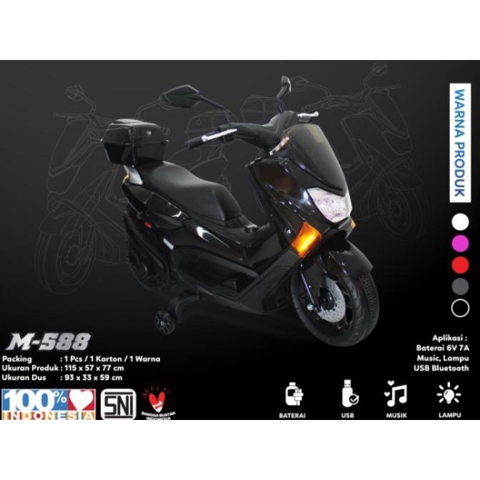 MOTOR AKI MAINAN ANAK PMB M-588 NMAX RAID SCOOTER MOTOR LISTRIK MURAH stock ada