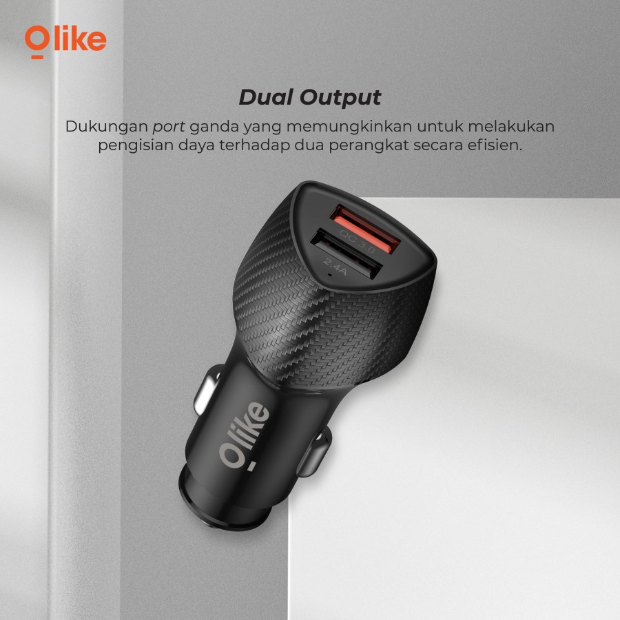 CAR CHARGER MOBIL OLIKE QUICK CHARGE 3.0 fast charging Dual USB R2