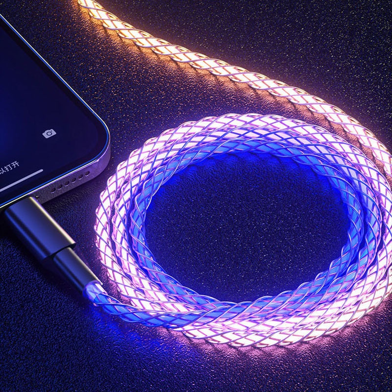 Kabel Data / Charger USB Tipe C 100W 66W Dengan Lampu Breathing RGB Untuk Iphone / Samsung / Android Micro 30W