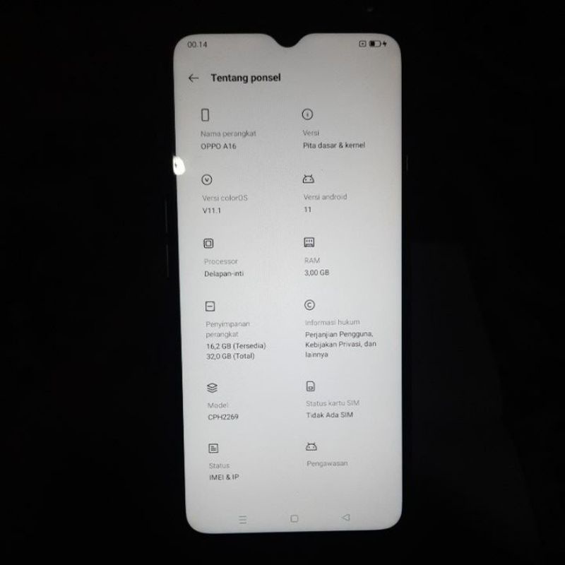 jual unit segel atau bisa ecer mesin dan lcd ori copotan oppo a16 original normal segel ram 3/32 tes