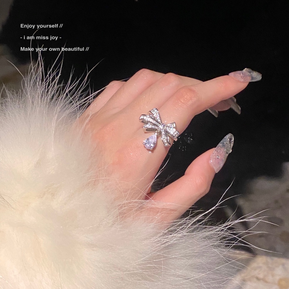 Cincin Model Terbuka Adjustable Desain Pita Hias Berlian Gaya Korea Untuk Wanita