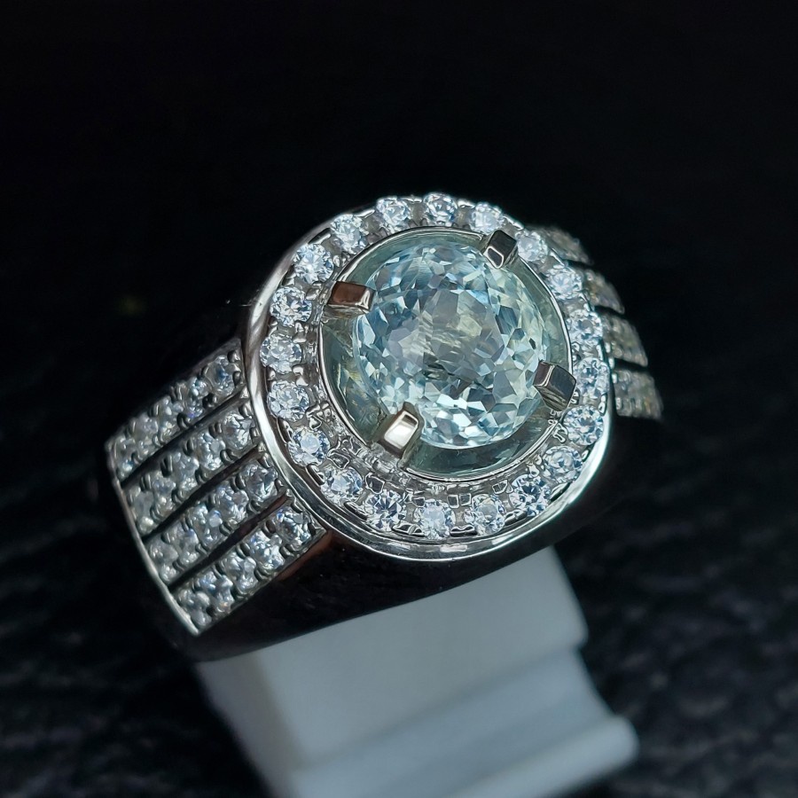 Aquamarine Natural Beryl Cincin Permata Pria