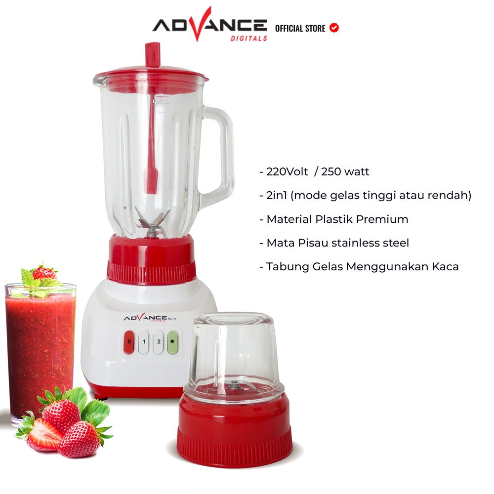 ADVANCE BL-11 2IN1 Blender Kaca Serbaguna 1.25L Food Grade Garansi Resmi 1 Tahun