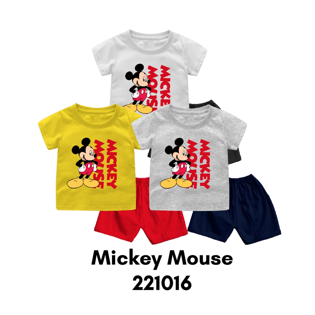 Setelan Bayi &amp; Anak Mickey Edisi Head Corner Usia 6 Bulan-8 Tahun Bahan Katun Combed 30s