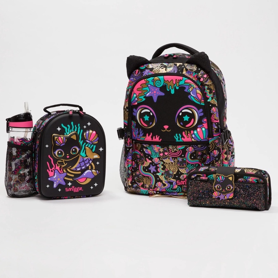 Smiggle Backpack Attach Hey Black Cat