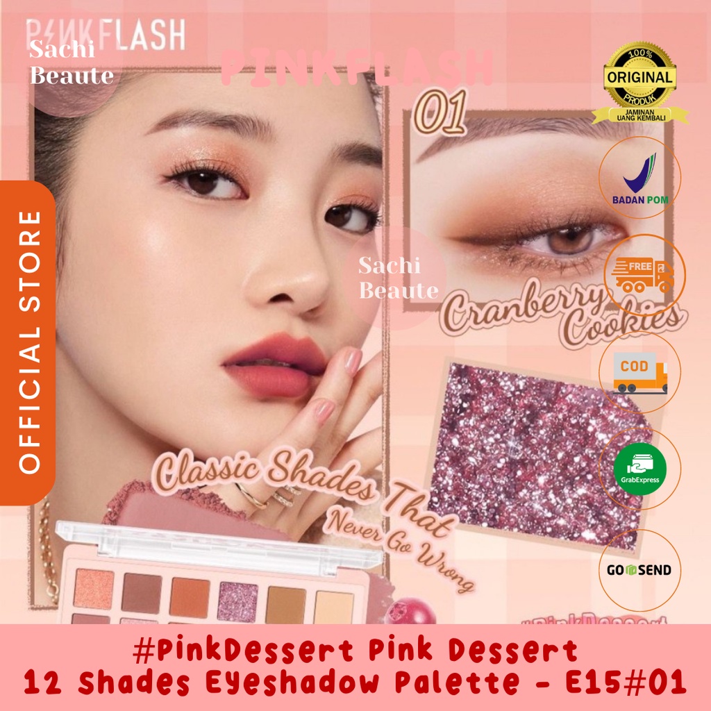 PINKFLASH PinkDessert 12 Shades Eyeshadow Palette kosmetik alis High Pigment And Smooth Tekstur Halus - 01 Cranberry Cookies