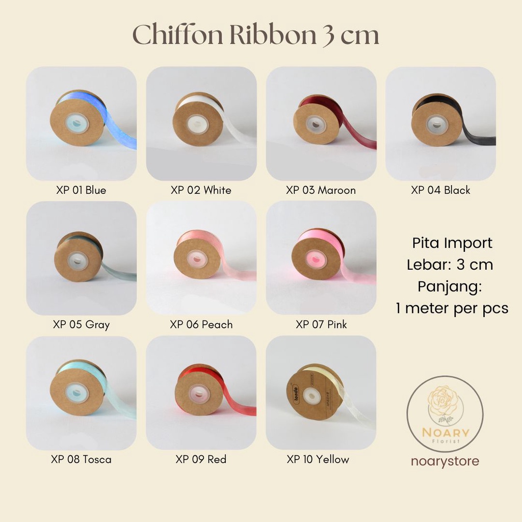 Chiffon Ribbon 3 CM  / Pita Satin / Ribbon / Pita Import / Pita Bunga / Pita Kado / Pita Chiffon / Pita Termurah / Flower Ribbon / Florist Ribbon / Pita / Pita Grosir / Pita Besar Kecil Medium / Satin / OPP / Pita Tarik / Florist supply