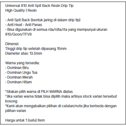 xx Universal 810 Anti Spit Back Resin Drip Tipx | anti panas