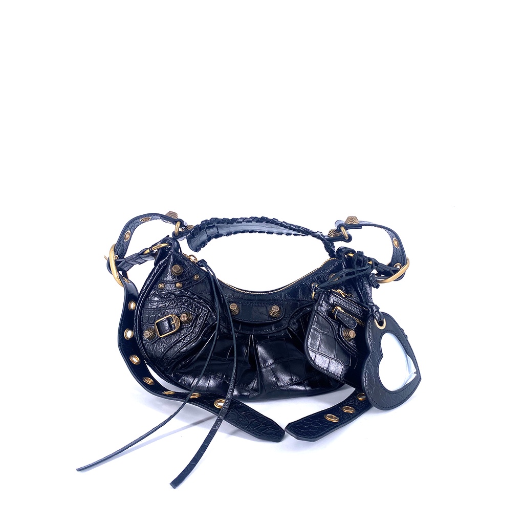 Balenciaga Le Cagole XS Croco Black GHW