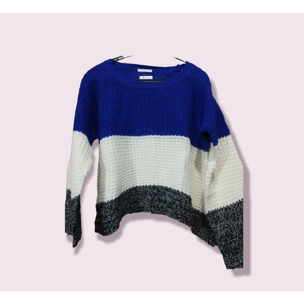 Sweater Belang Biru Putih Hitam