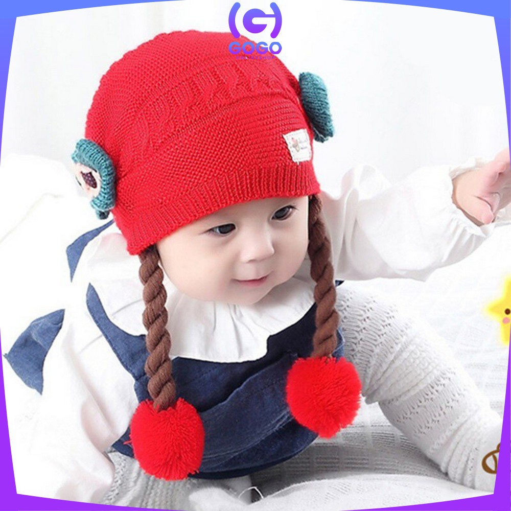 GOGO-P19-21 Topi Anak Perempuan Rambut Kepang / Topi Bayi Kupluk Rajut Imut Lucu / Baby Hat Wig Impor