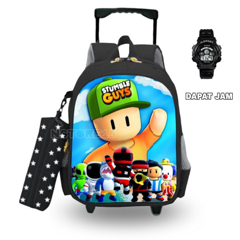 Troly Ransel Roda Avengers bonus Jam g-sock digital Tas Ransel Troly anak sekolah