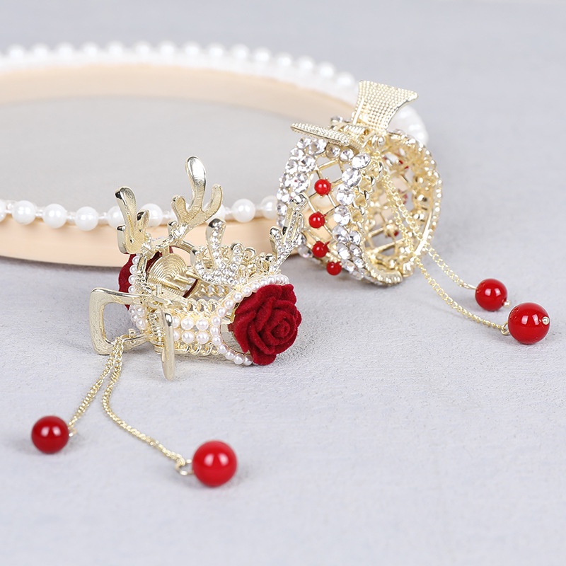 Aksesoris Jepit Rambut Ponytail Bahan Alloy Aksen Mutiara Berlian Imitasi Untuk Wanita