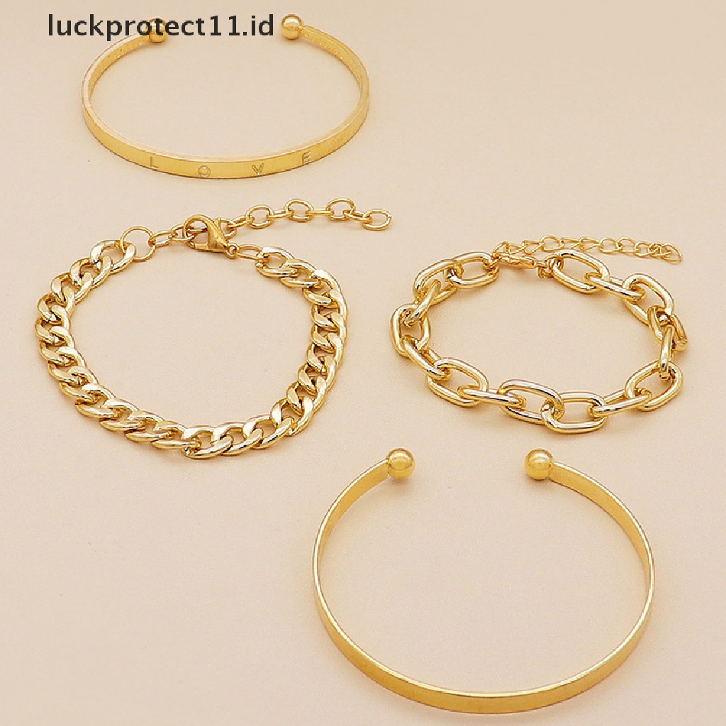 4pcs / set Gelang Rantai Gaya Punk Hip Hop Untuk Wanita