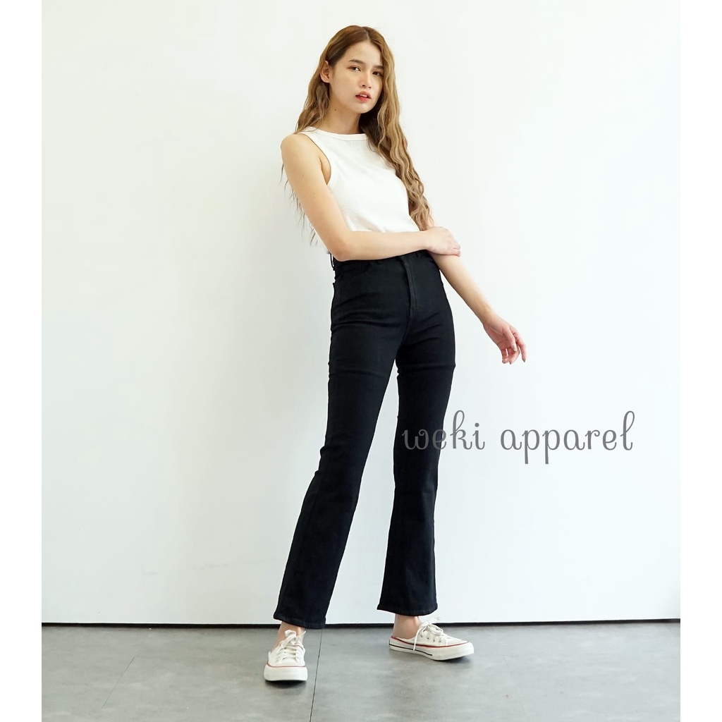 WEKI  Celana Jeans Cutbray  Wanita Highwaist Polos