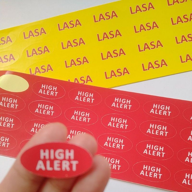 

Stiker Label Lasa dan High Alert Oval ukuran 1.5 cm x 3 cm