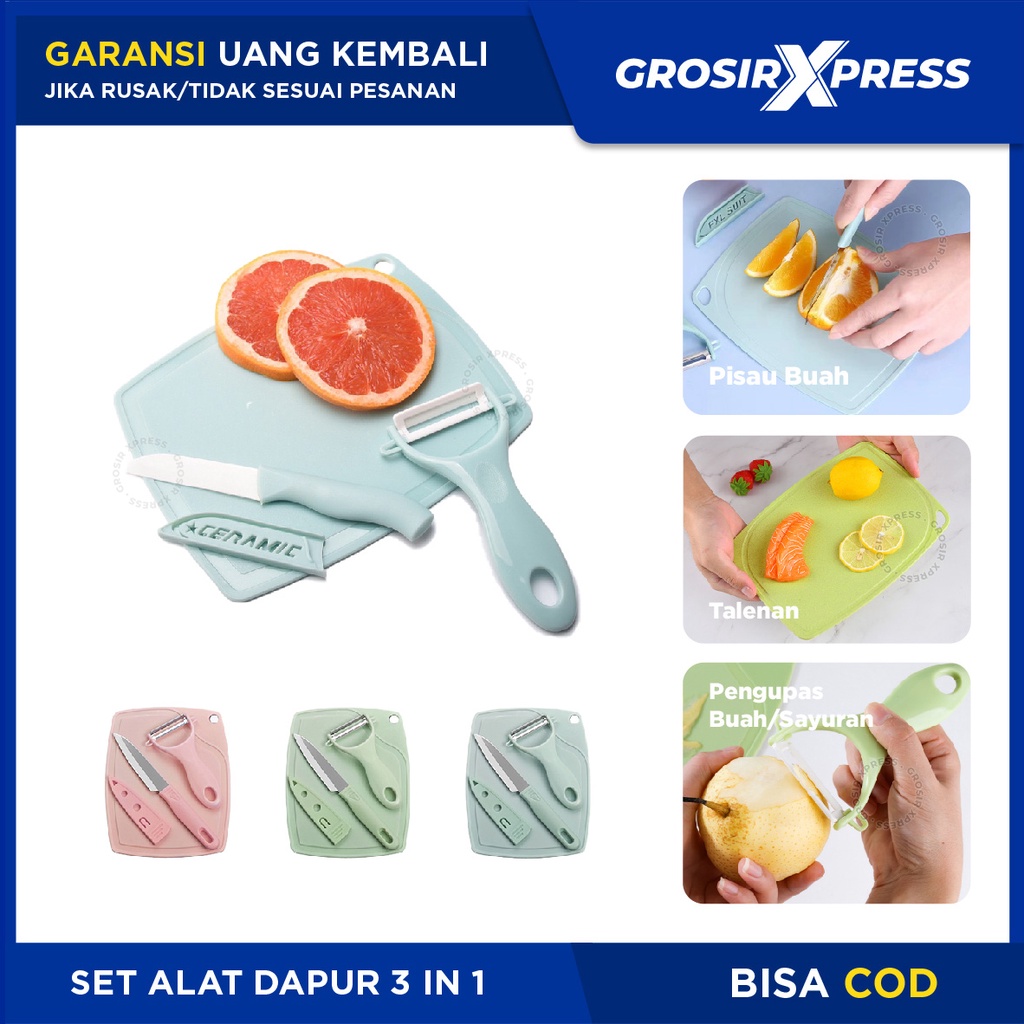 Pisau Set Talenan 3in1 Ceramic Peeler fruit Alat pengupas penyerut kulit buah kitchen knife cutting board set piso tatakan serbaguna Alas pemotong sayuran dan lainnya tajam anti karat