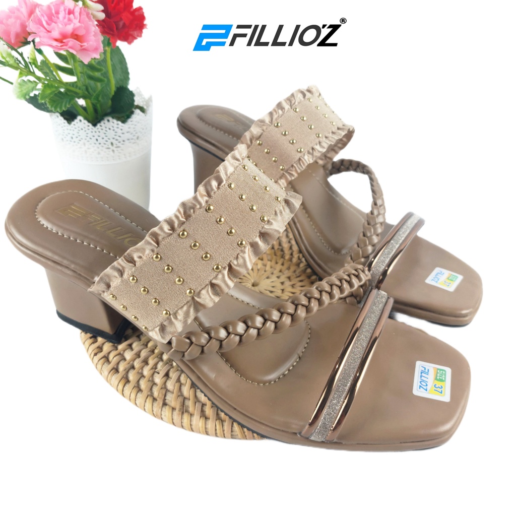 Sandal Heels Wanita Hak 5cm Chunky Bling Party Elastis Fillioz 210 KPS