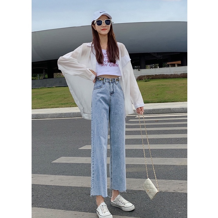 Highwaist Loose Celana Wanita Jeans /Celana Kulot Jeans /Panjang Jeans 90cm / Rawis Jeans