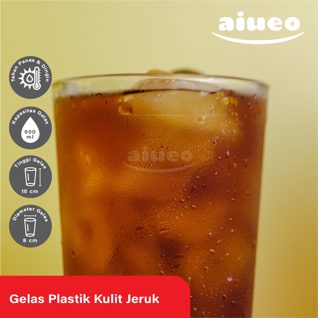 [Gratis Packaging Kardus] • 3 Lusin Gelas Plastik Mika Kulit Jeruk AIUEO 500ml isi 36 Pcs - Gelas Tahan Panas