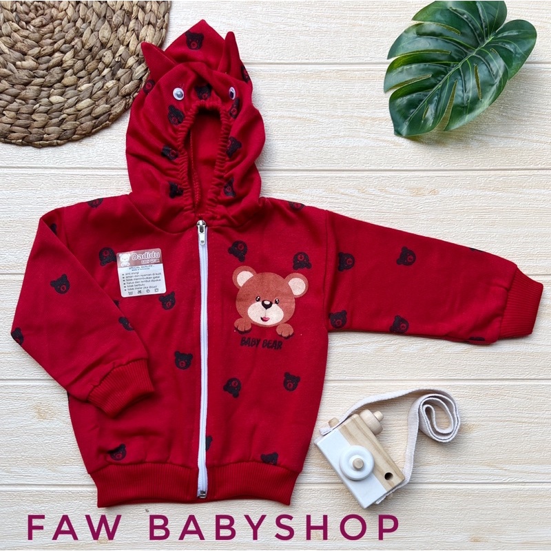 Jaket Bayi Bahan Sweater Mantel Bayi Hangat Kupluk Kuping Anak Usia 0-18 Bulan Faw Babyshop