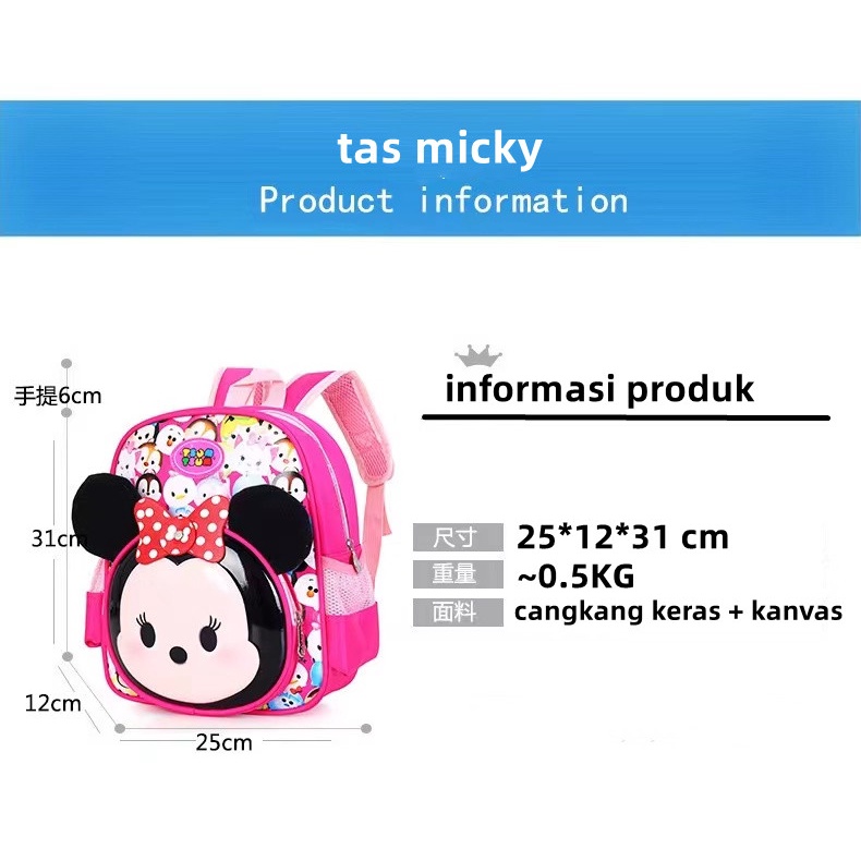 TK SD Tas Ransel Sekolah Anak Perempuan Cewek Wanita  Fashion Korea Karakter Lucu Import Tas kartun Tas Mickey