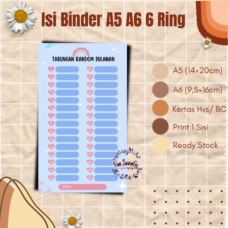 [FUN] Isi Binder A5 A6 6 Ring | Tabungan Random Bulanan