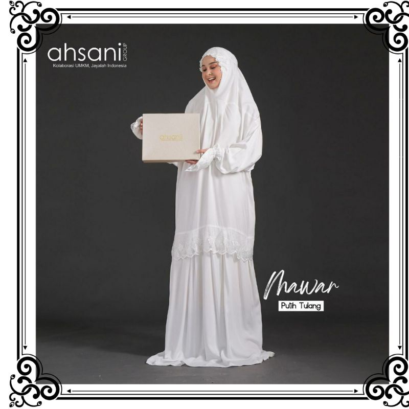 AHSANI A.20 Mukena Terusan Dewasa Jumbo Warna Putih Bahan Katun Rayon Twill Mukenah Seserahan Pernik