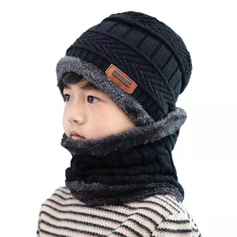 Topi Kupluk Rajut Anak Beanie dan Syal Set / Kupluk Beanie Anak / Topi Kupluk Set Anak