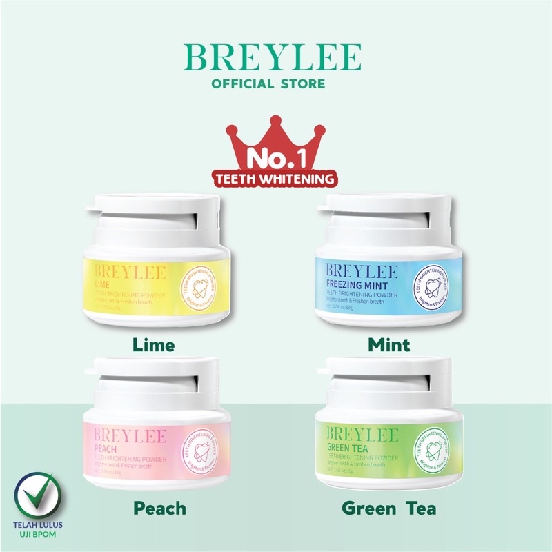 BREYLEE Teeth Powder gigi - PEACH | FREEZING MINT | LIME | GREEN TEA