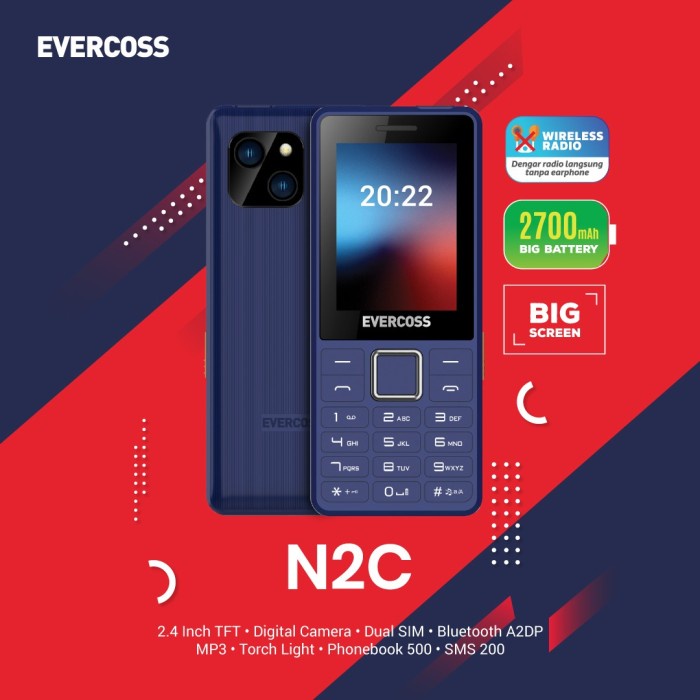 EVERCOSS N2C Feature Phone CandyBar HP Murah Original Garansi Resmi