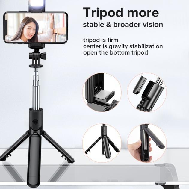 INBEX S03S Tongsis Bluetooth Led Selfie Stick Remote Bright Tripod+bag