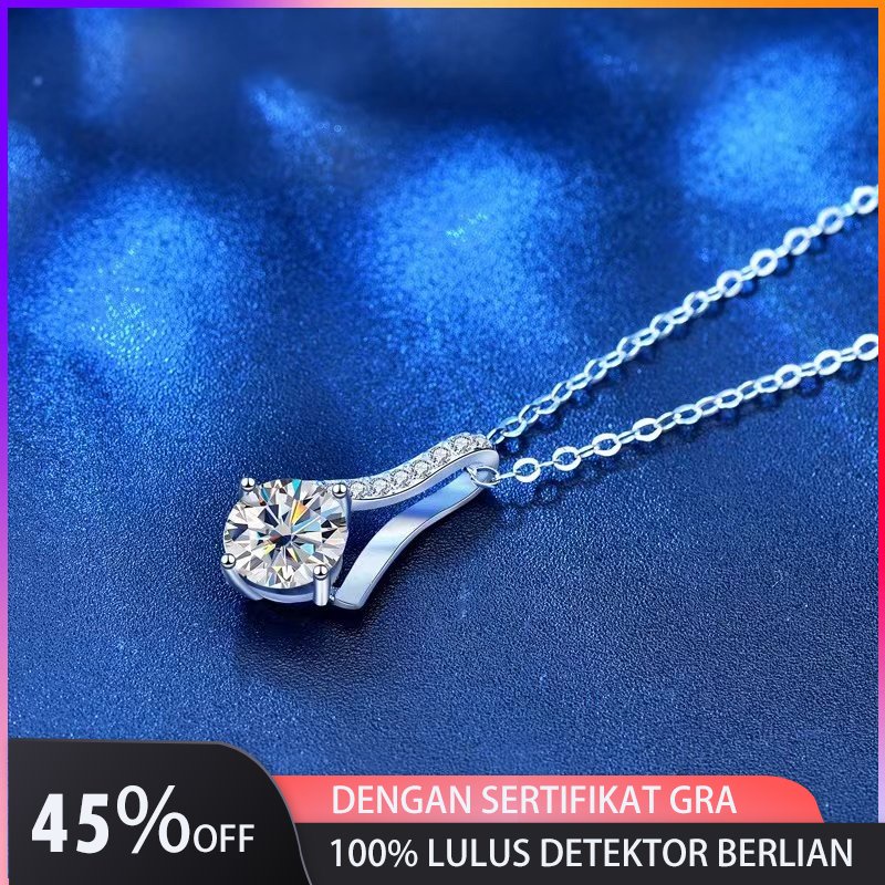 Like Moissanite Sterling Silver Berlapis Emas 18k, Kalung Berlian Moissanite Panjang 45cm - Detektor