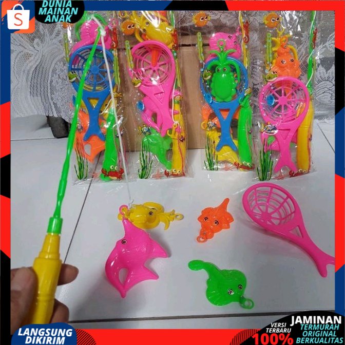 mainan pancing pancingan mancing ikan hewan laut isi 4 ikan &amp; 1 pancing magnet +SEROK- PANCING HEMAT SNI