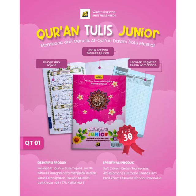 Qur'an Tulis Untuk Anak laki laki dan Perempuan  Belajar Membaca Dan Menulis Qur'an Anak